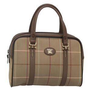 Burberry Nova Check Bowling Bag Canvas Brown Canvas Handbag (Pre-Owned)